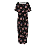 American Marijuana Leaf Pattern Print Short Sleeve Long Nightdress