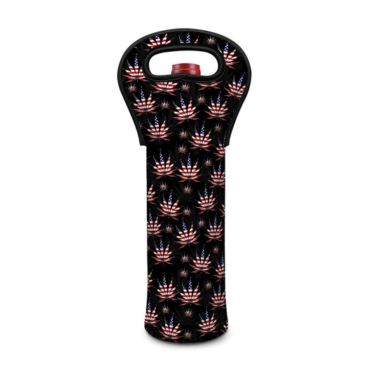 American Marijuana Leaf Pattern Print Single Neoprene Wine Tote