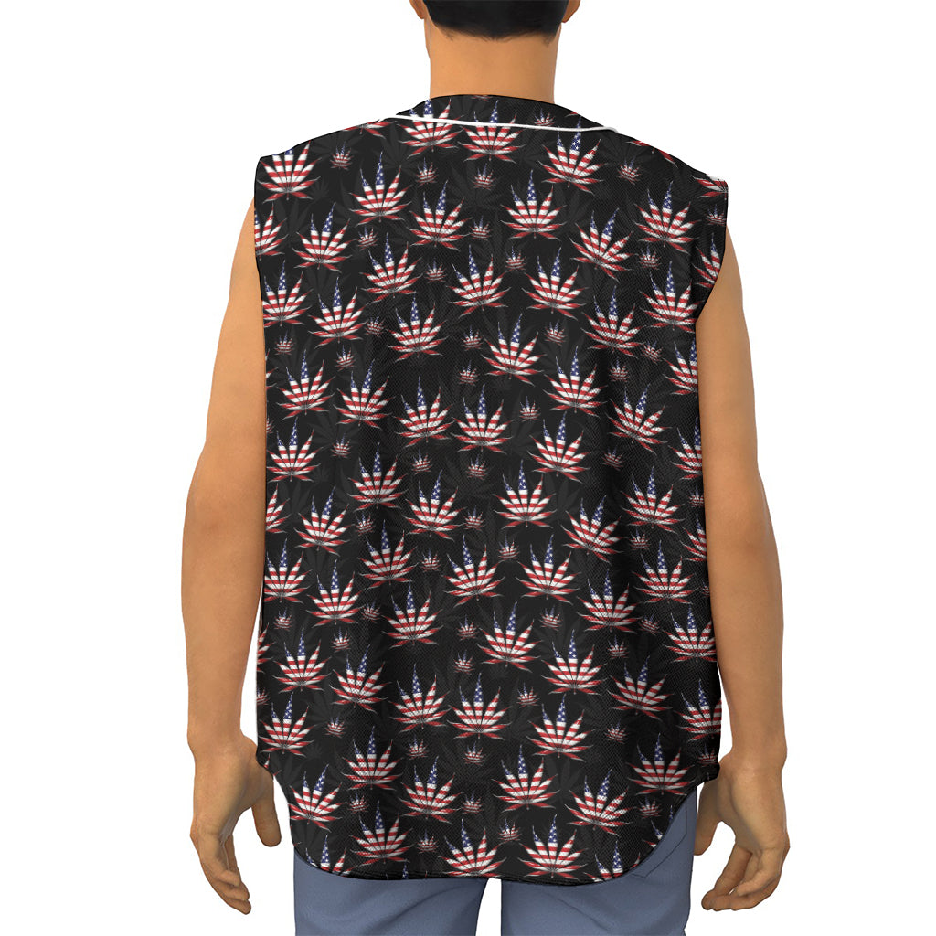 American Marijuana Leaf Pattern Print Sleeveless Baseball Jersey