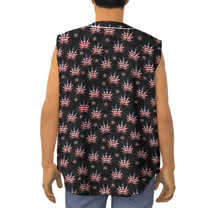 American Marijuana Leaf Pattern Print Sleeveless Baseball Jersey