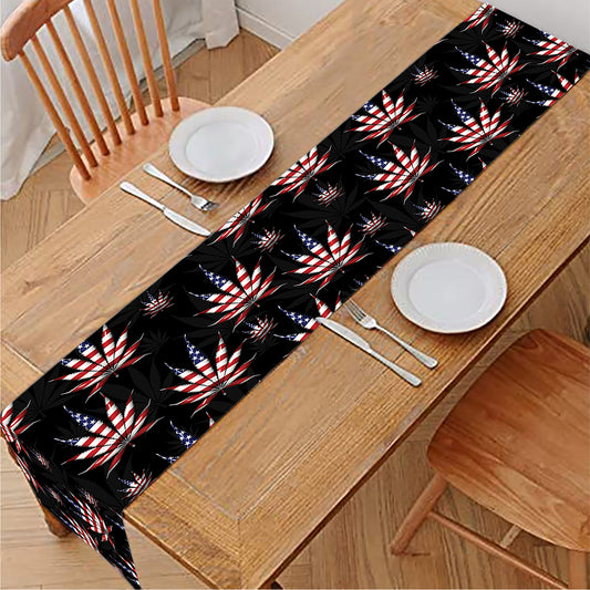 American Marijuana Leaf Pattern Print Table Runner