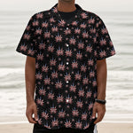American Marijuana Leaf Pattern Print Textured Short Sleeve Shirt