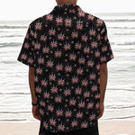 American Marijuana Leaf Pattern Print Textured Short Sleeve Shirt