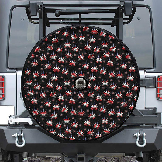 American Marijuana Leaf Pattern Print Tire Cover With Camera Hole
