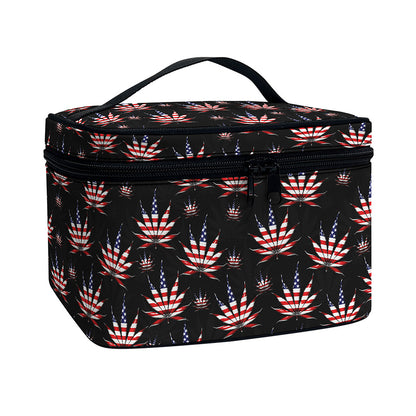 American Marijuana Leaf Pattern Print Travel Makeup Bag
