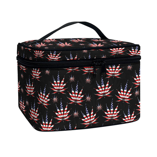 American Marijuana Leaf Pattern Print Travel Makeup Bag