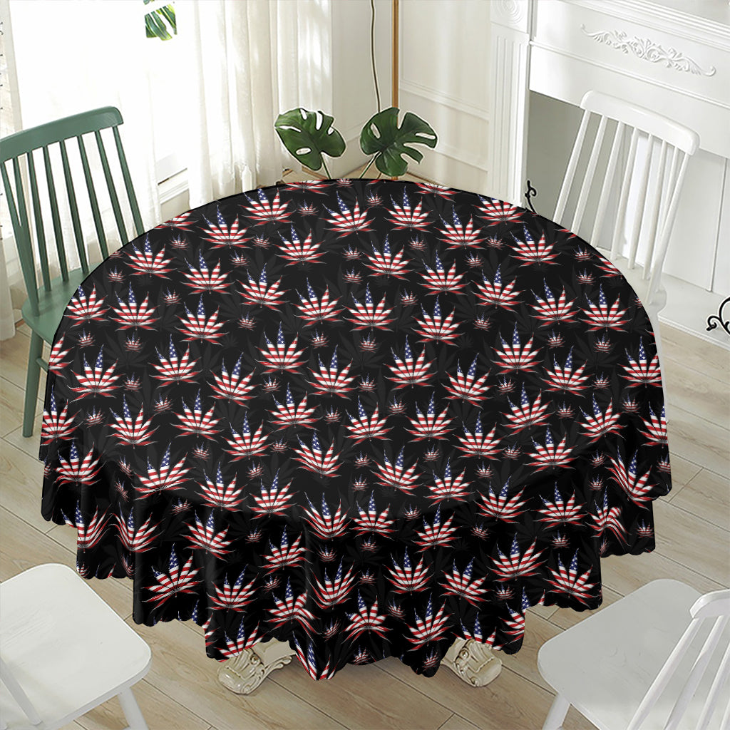 American Marijuana Leaf Pattern Print Waterproof Round Tablecloth