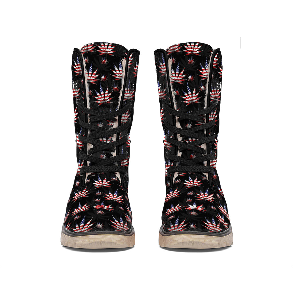 American Marijuana Leaf Pattern Print Winter Boots