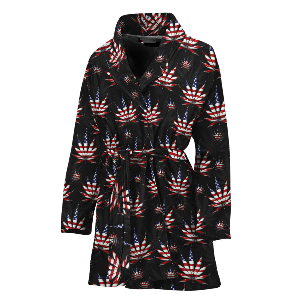 American Marijuana Leaf Pattern Print Women's Bathrobe