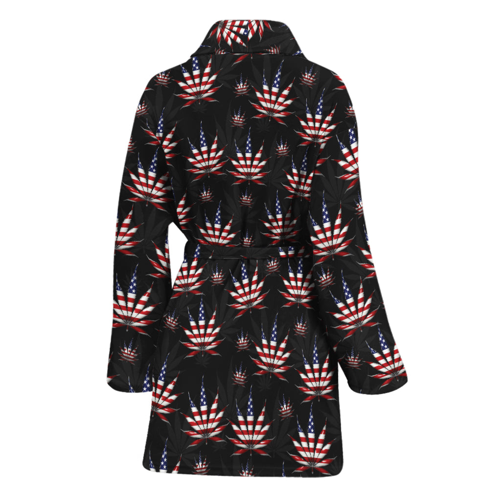 American Marijuana Leaf Pattern Print Women's Bathrobe