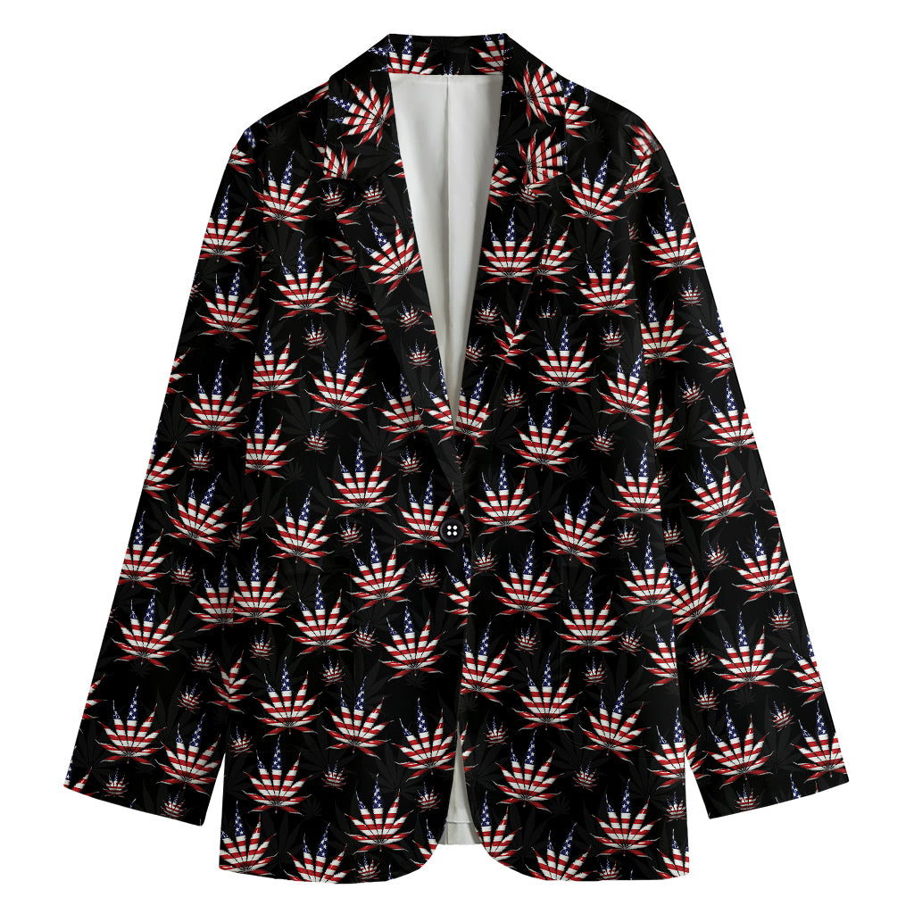 American Marijuana Leaf Pattern Print Women's Blazer
