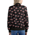 American Marijuana Leaf Pattern Print Women's Bomber Jacket