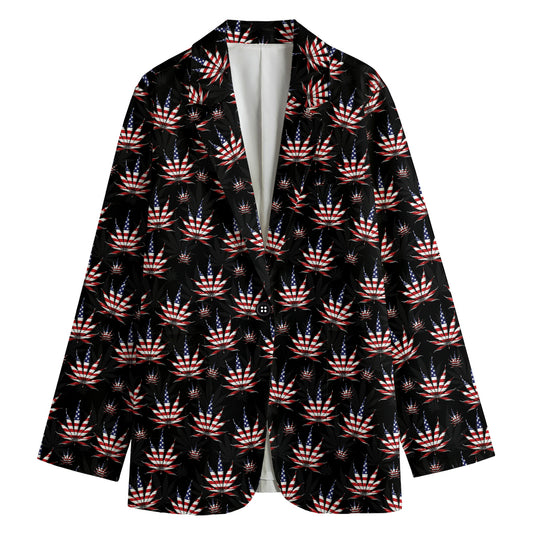American Marijuana Leaf Pattern Print Women's Cotton Blazer