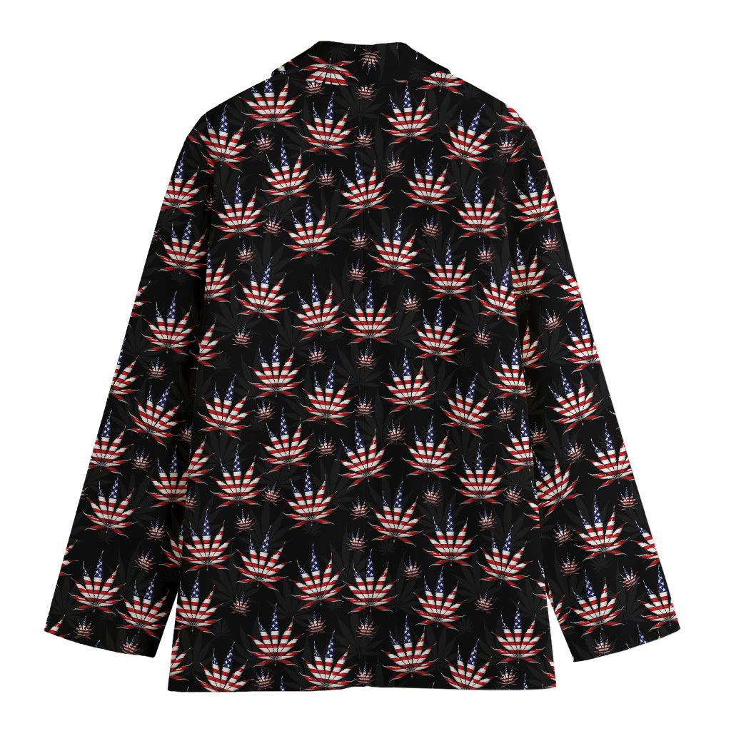 American Marijuana Leaf Pattern Print Women's Cotton Blazer