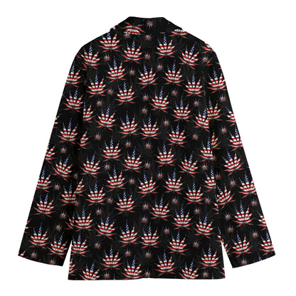 American Marijuana Leaf Pattern Print Women's Cotton Blazer