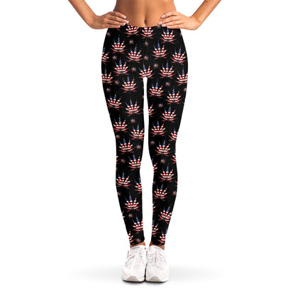 American Marijuana Leaf Pattern Print Women's Leggings