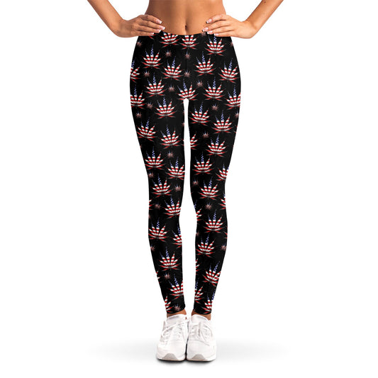 American Marijuana Leaf Pattern Print Women's Leggings