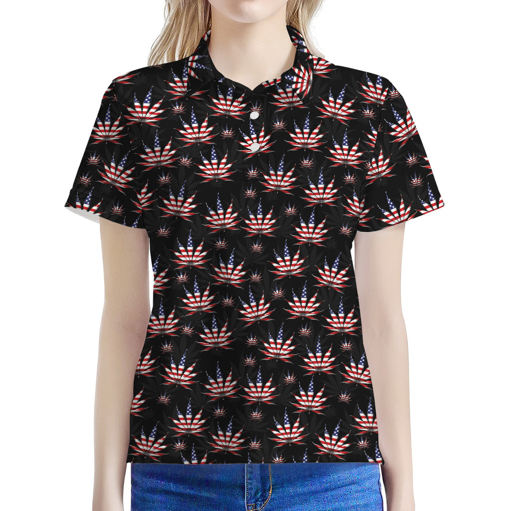 American Marijuana Leaf Pattern Print Women's Polo Shirt