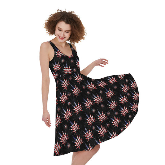 American Marijuana Leaf Pattern Print Women's Sleeveless Dress