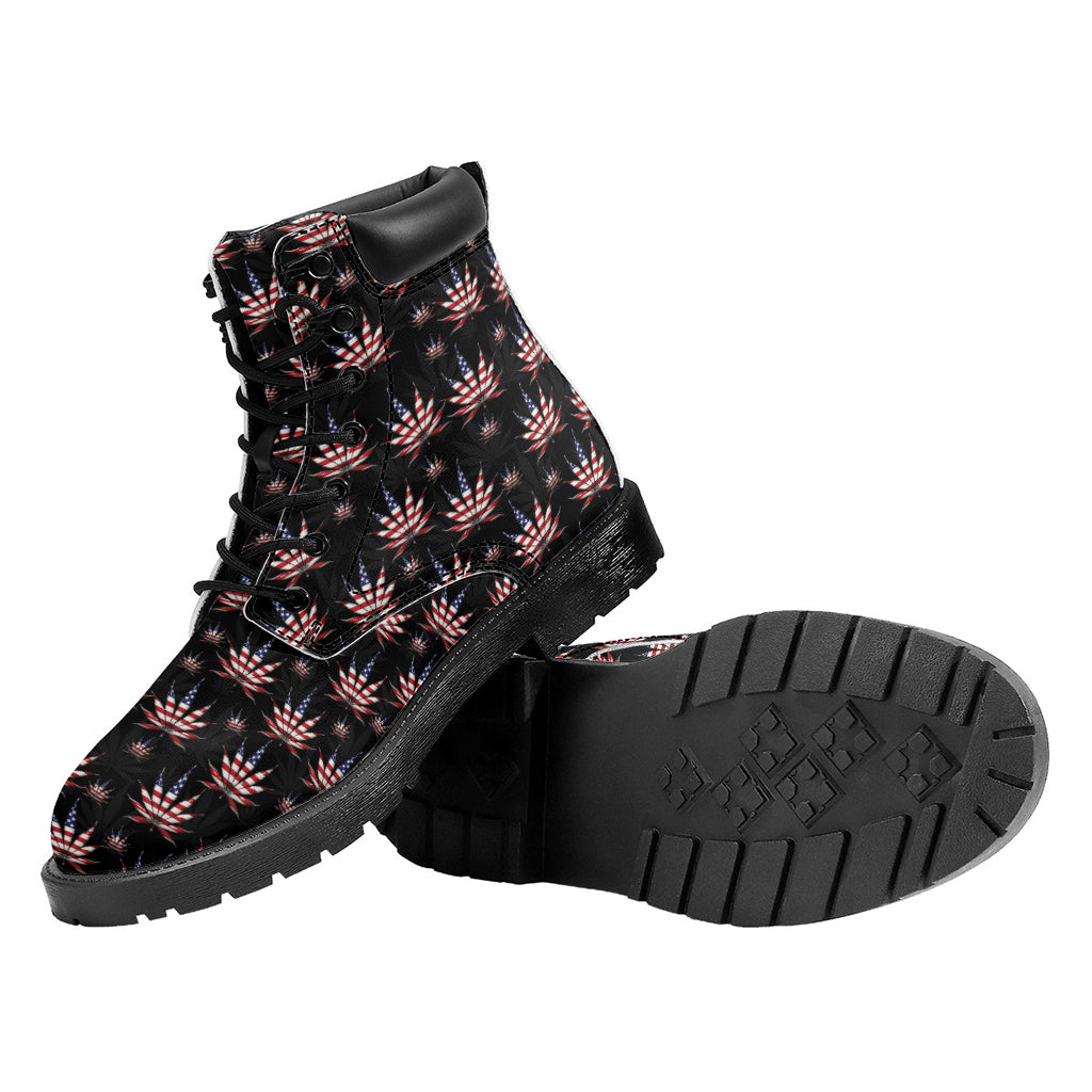 American Marijuana Leaf Pattern Print Work Boots