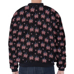 American Marijuana Leaf Pattern Print Zip Sleeve Bomber Jacket