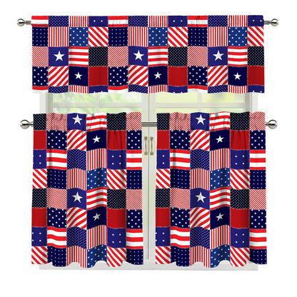 American Patriotic Patchwork Print 3 Piece Kitchen Curtains