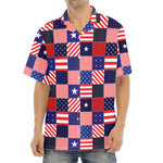 American Patriotic Patchwork Print Aloha Shirt