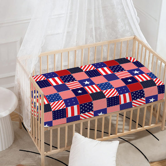 American Patriotic Patchwork Print Baby Crib Sheet