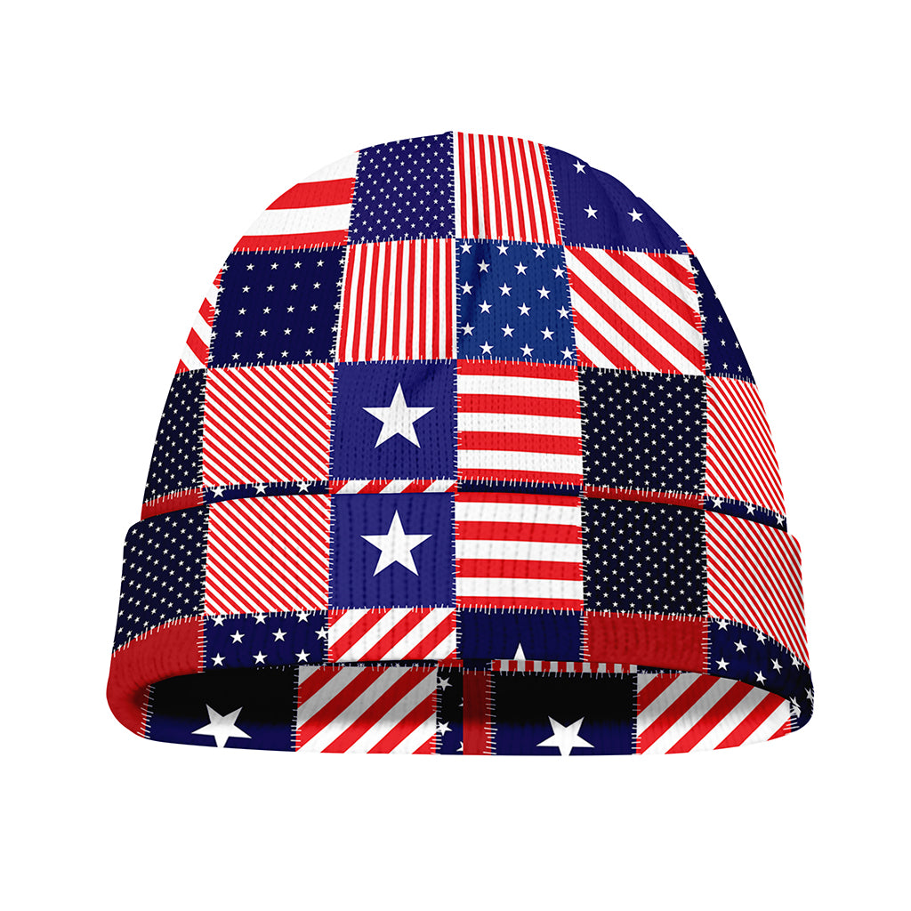 American Patriotic Patchwork Print Beanie