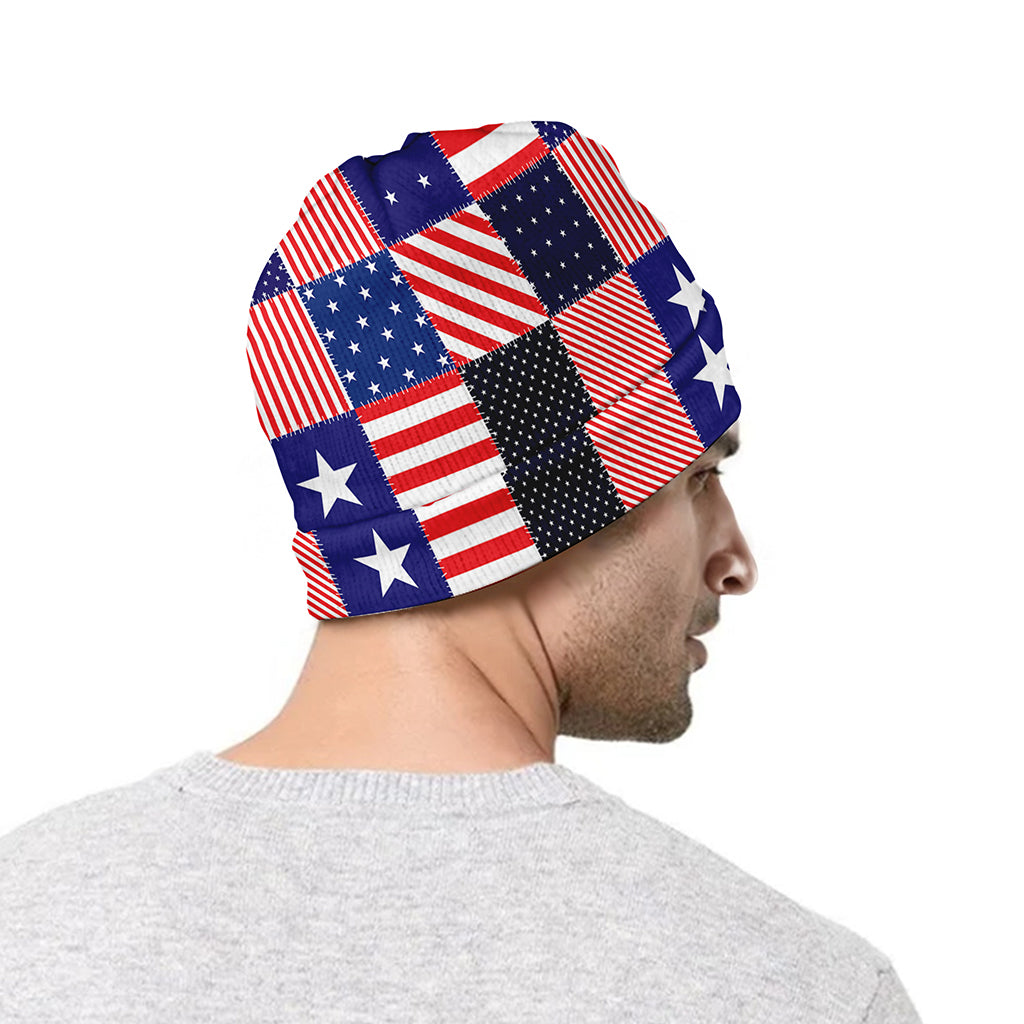 American Patriotic Patchwork Print Beanie