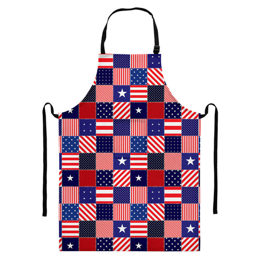 American Patriotic Patchwork Print Bib Apron With Pocket