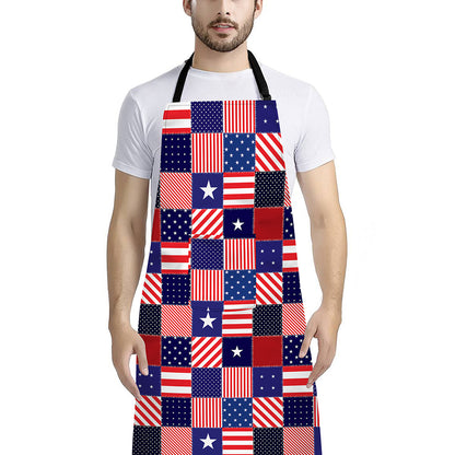 American Patriotic Patchwork Print Bib Apron With Pocket