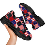 American Patriotic Patchwork Print Black Chunky Shoes