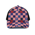 American Patriotic Patchwork Print Black Mesh Trucker Hat