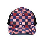 American Patriotic Patchwork Print Black Mesh Trucker Cap