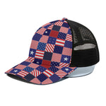 American Patriotic Patchwork Print Black Mesh Trucker Cap
