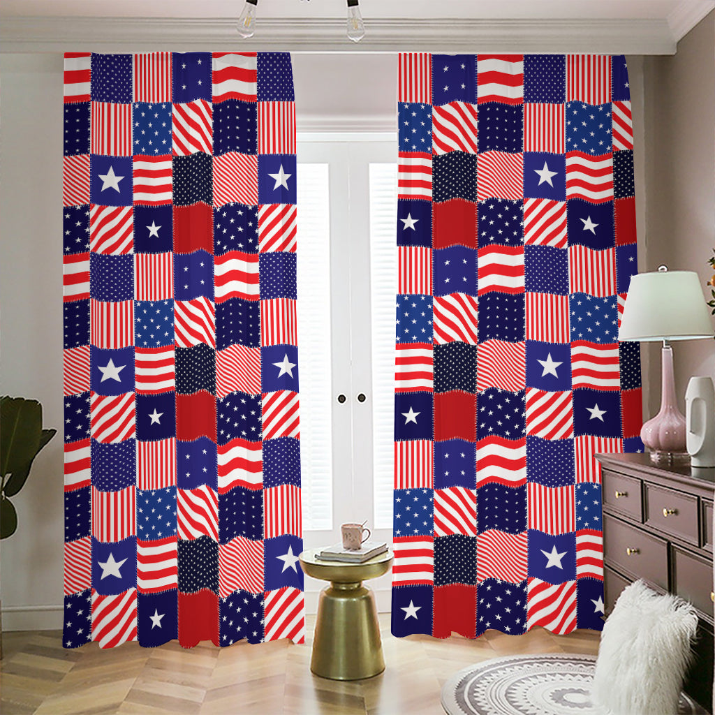 American Patriotic Patchwork Print Blackout Pencil Pleat Curtains