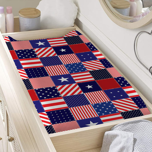 American Patriotic Patchwork Print Changing Pad Cover