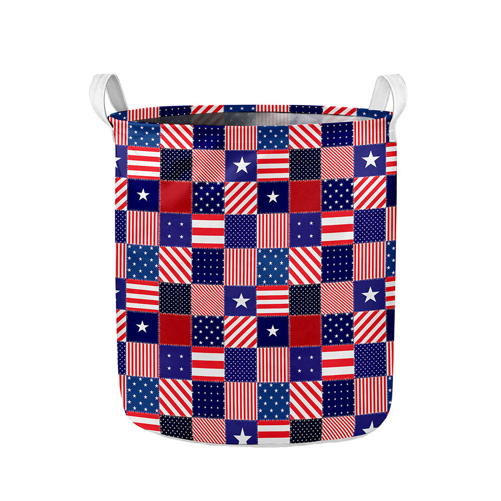American Patriotic Patchwork Print Collapsible Laundry Basket