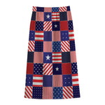 American Patriotic Patchwork Print Cotton Front Slit Maxi Skirt