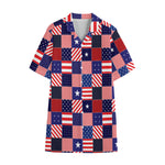 American Patriotic Patchwork Print Cotton Hawaiian Shirt