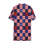 American Patriotic Patchwork Print Cotton Hawaiian Shirt