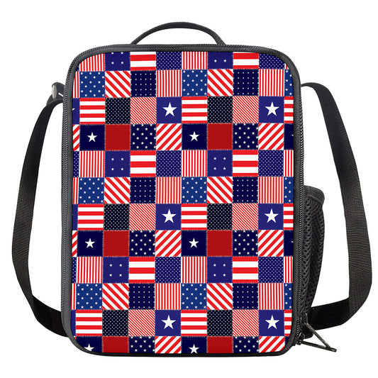American Patriotic Patchwork Print Crossbody Lunch Bag