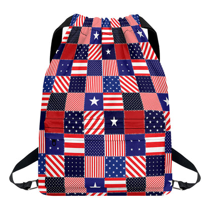 American Patriotic Patchwork Print Drawstring Backpack
