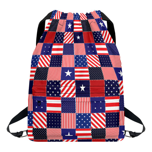 American Patriotic Patchwork Print Drawstring Backpack