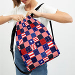American Patriotic Patchwork Print Drawstring Backpack