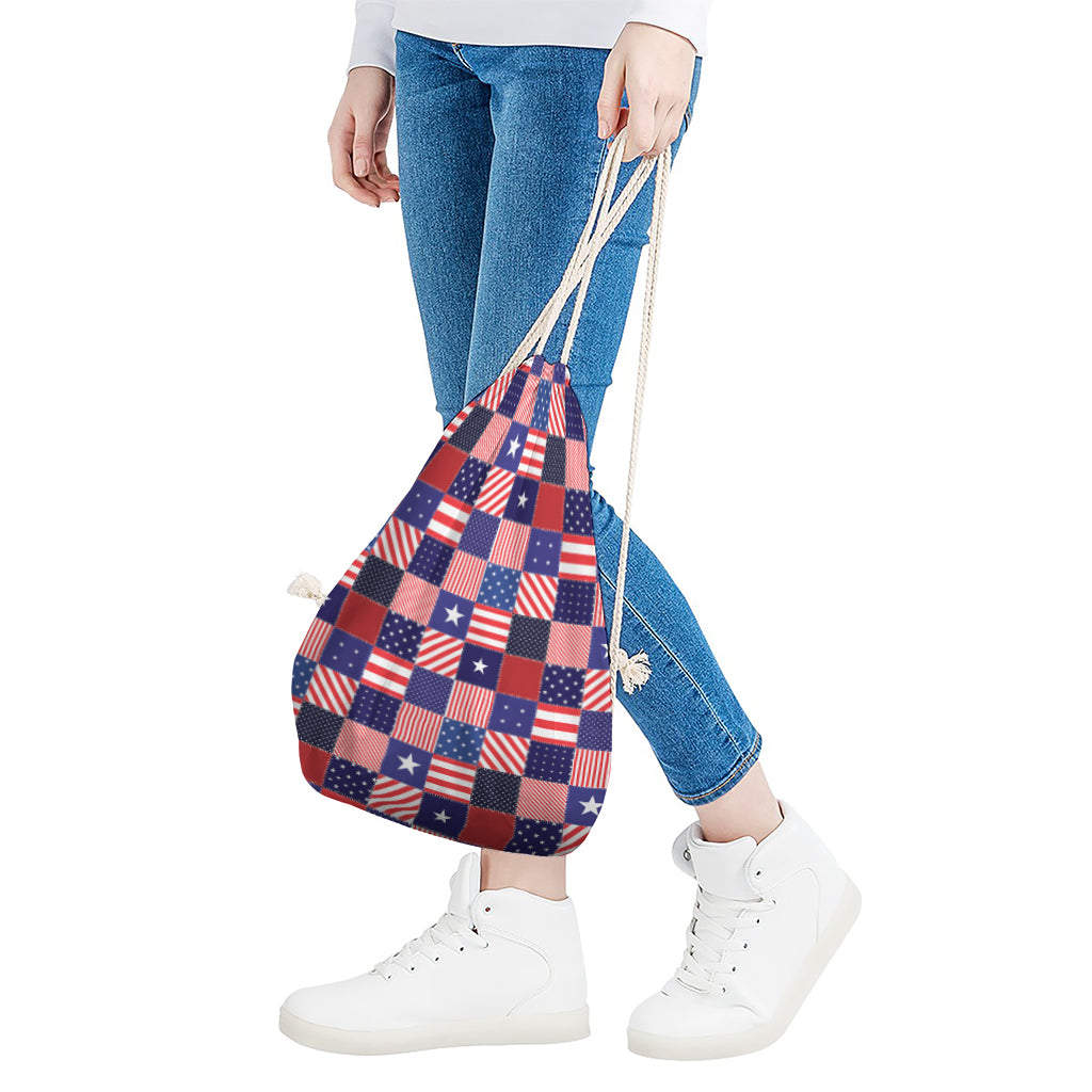 American Patriotic Patchwork Print Drawstring Bag
