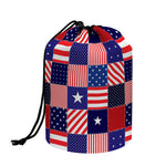 American Patriotic Patchwork Print Drawstring Makeup Bag