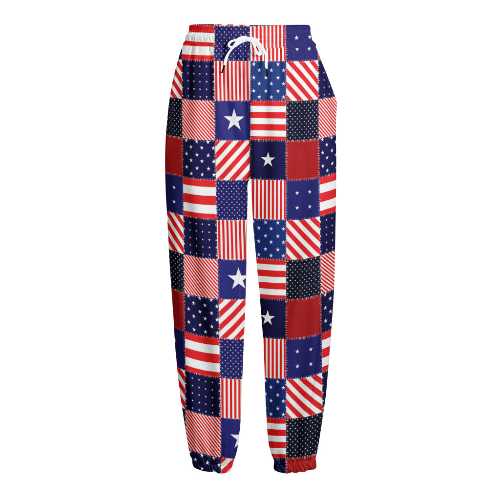 American Patriotic Patchwork Print Fleece Lined Knit Pants