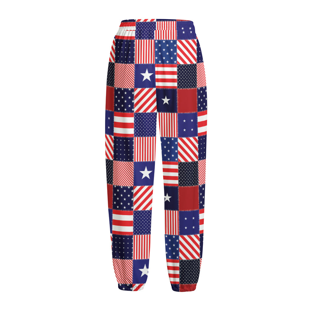 American Patriotic Patchwork Print Fleece Lined Knit Pants